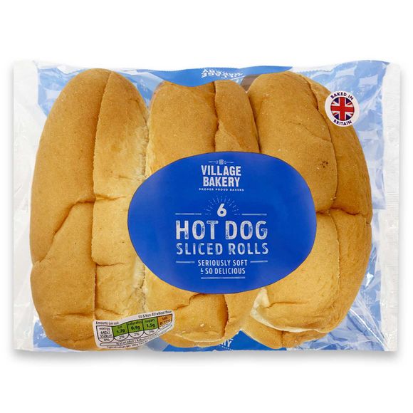 Village Bakery 6 Sliced White Hot Dog Rolls 348g
